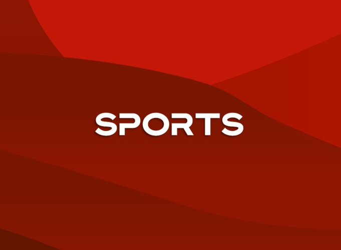 A red background with the word sports written in white.