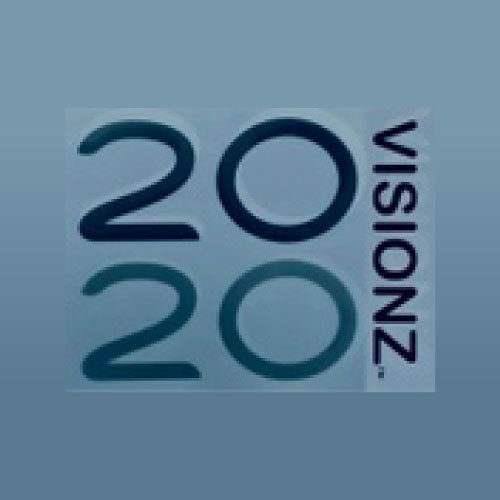 A blue background with the words 2 0 / 2 0 visionz written in it.